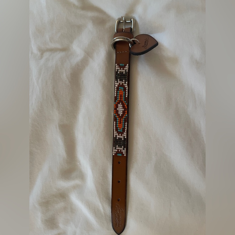 Sambboho Beaded Hand Made Leather Dog Collar Small NWOT 8” - 10”